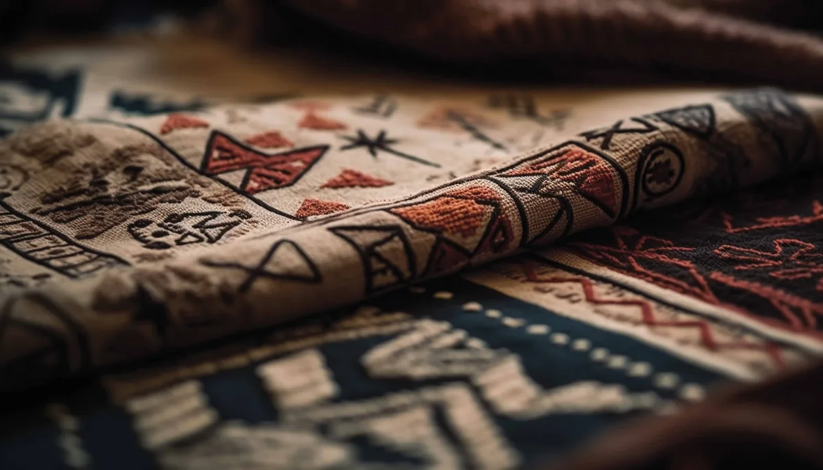A softly folded carpet with warm geometric motifs