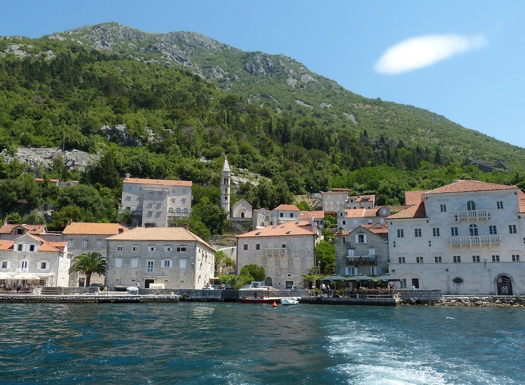 Historic waterfront buildings along Montenegro’s Bay of Kotor